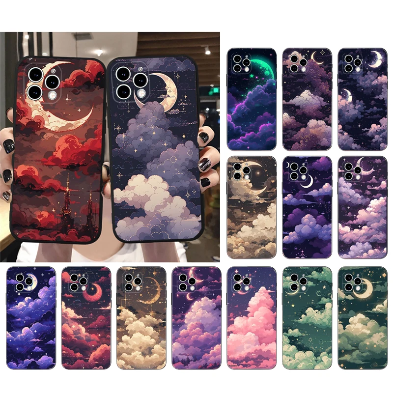 Scenery Anime Art Night Sky Stars moon Phone Case For iphone 16 15 14 Pro Max 16 15 14 13 12 Pro 15Plus iphone 11