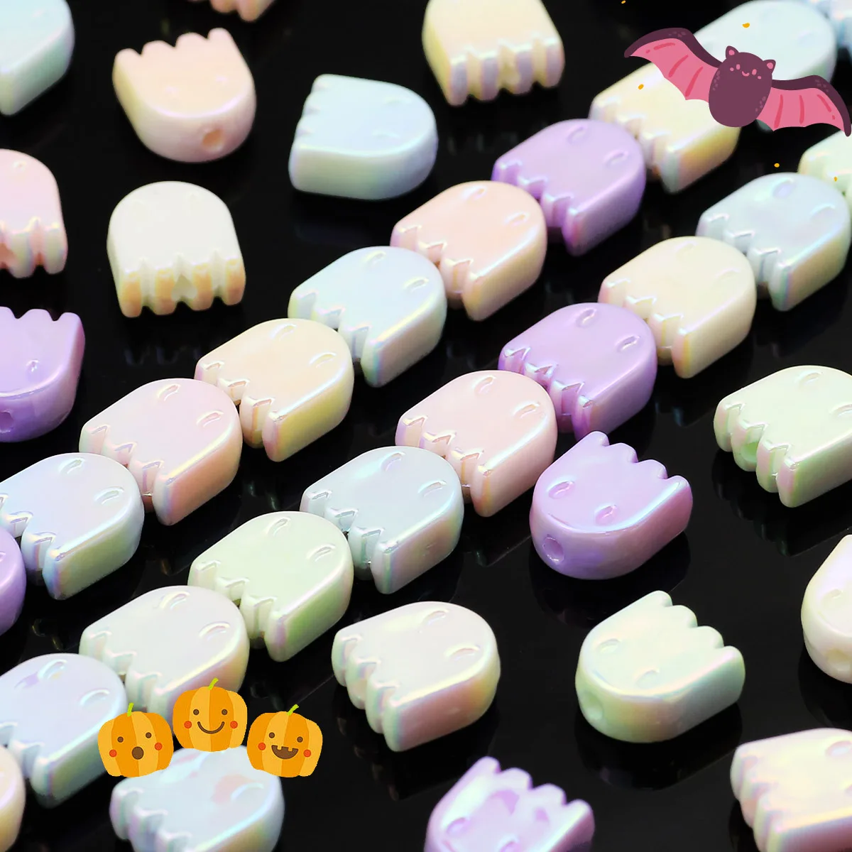 12x14mm 10Pcs Halloween Theme AB Color Ghost Acrylic Beads for Jewelry Making Bracelet Necklace Keychain DIY Accessories