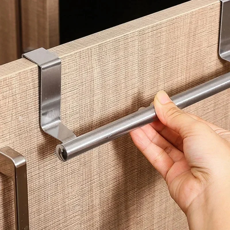 1/2/3/4/5/6Pcs Stainless Steel Single Rod Towel Rack No Punched Towel Hanging Rod Cabinet Door Back Rag Hanging Rack