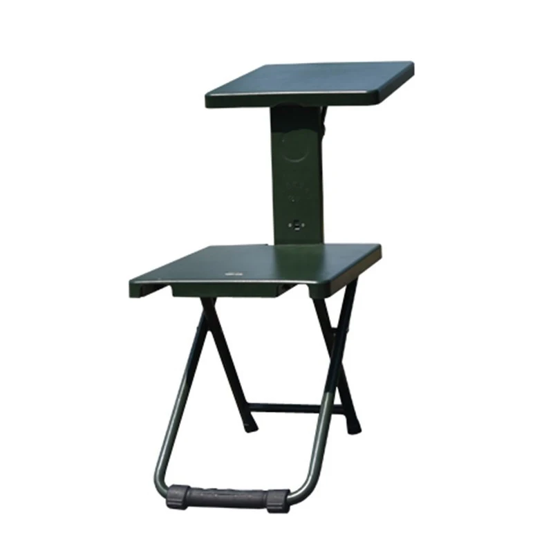 Folding Chair Study Writing Chair Table Portable Multifunctional Stool for Outdoor Fishing Picnic, Army Green Square Seat