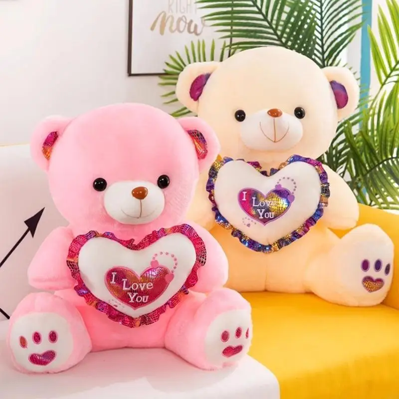 Soft Short Plush Recording Bear with Glow Light For Bedroom Decors And Portable Companion Present A2UB