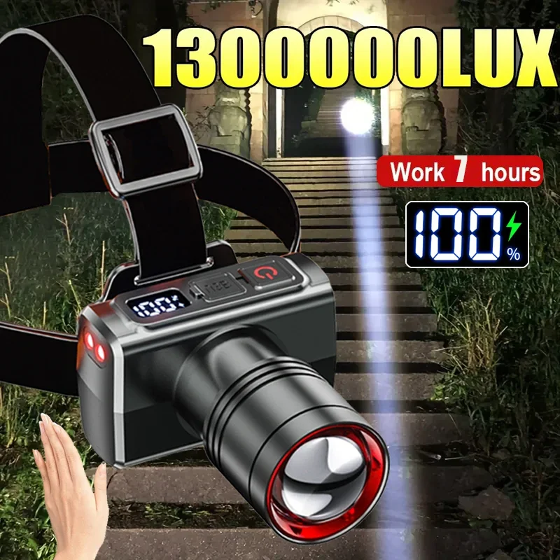 

Тактический светодиодный налобный фонарь с зумом — перезаряжаемый через USB, мощный датчик света для ночной рыбалки, охоты, экстренной помощи (суперяркость)