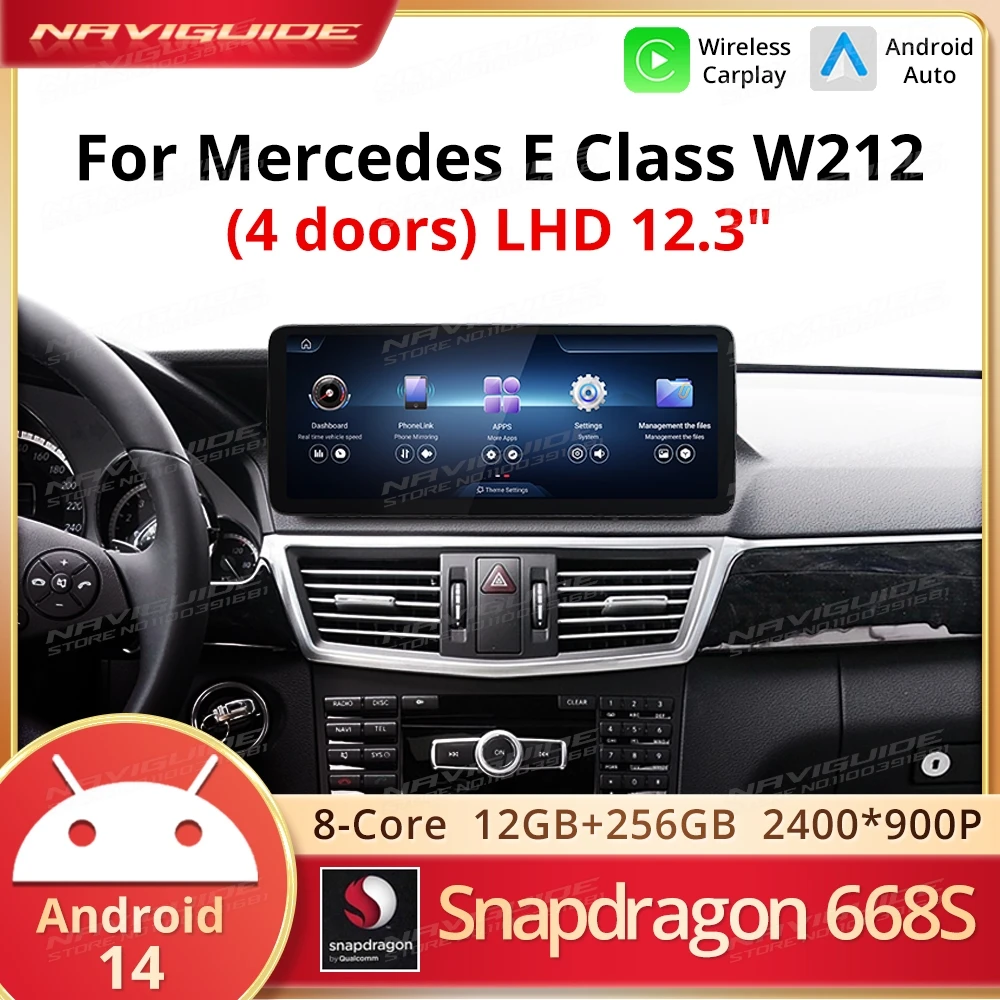 

NAVIGUIDE Android14 для Mercedes E Class W212 NTG 4,0 беспроводной Carplay Android Auto интеллектуальный автомобильный навигационный мультимедийный плеер