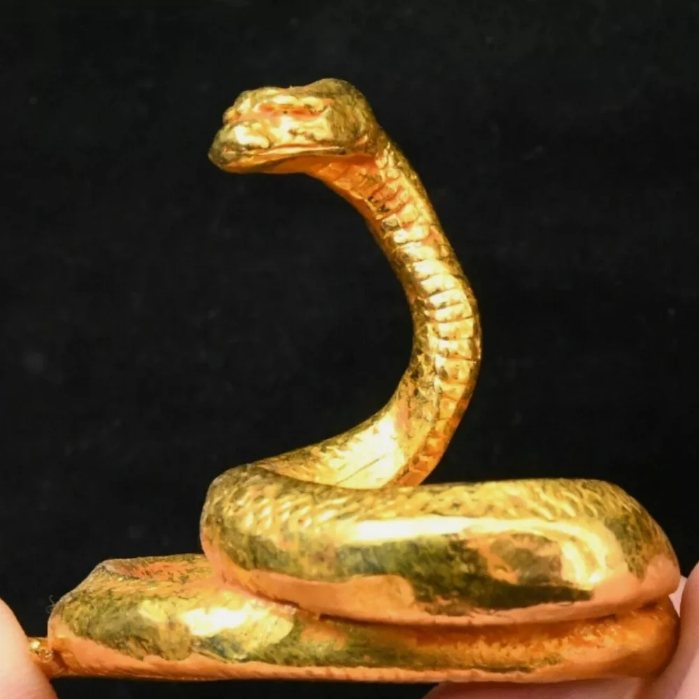 2.1''Old Chinese Dynasty Bronze Gilt 12 Zodiac Year Animal Statue Sculpture