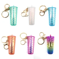 Creative Dragon Scale Pattern Drinking Cup Keychain Gradient Durian Cup Pendant Colorful Plastic Straw Cup Accessories