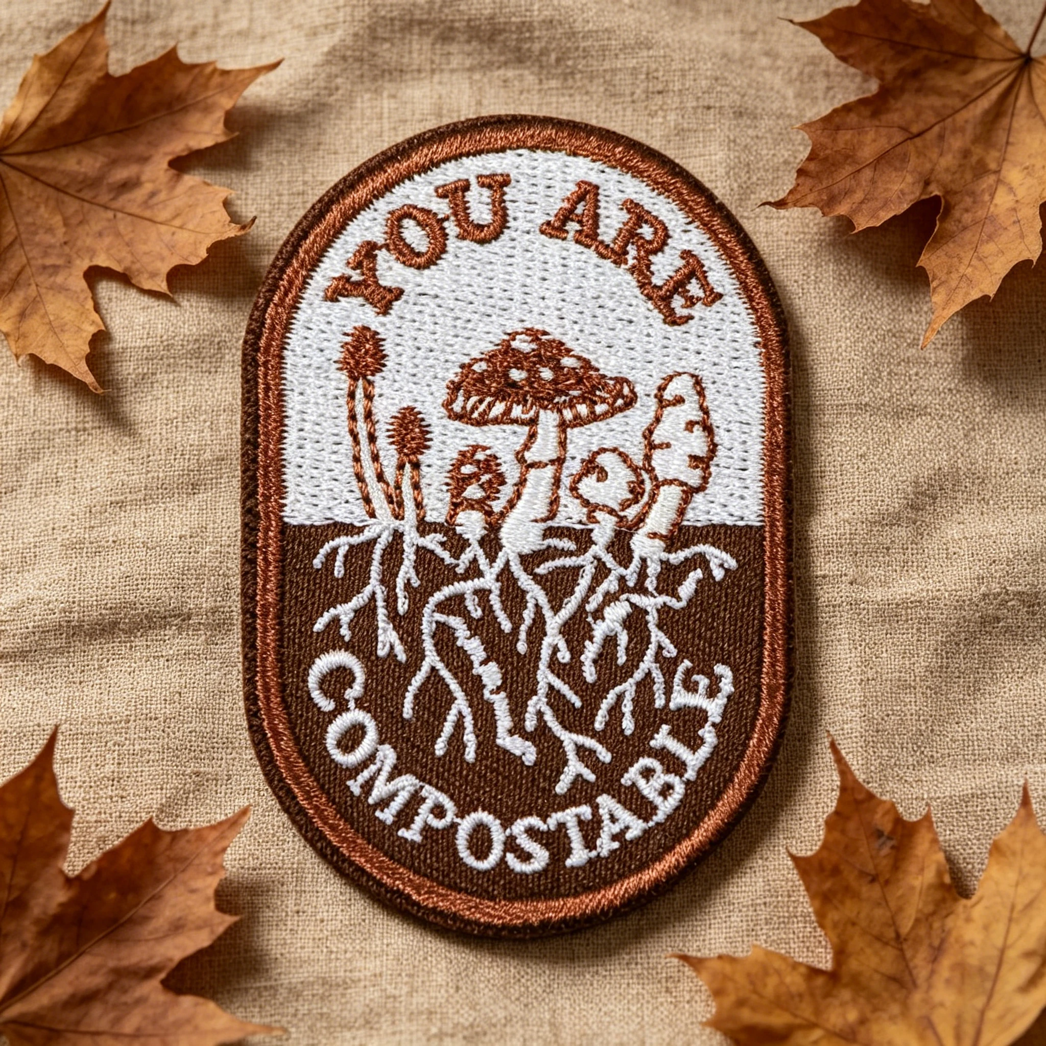 1 unidad Parche bordado de hongo 'You Are Compostable' termoadhesivo, insignia DIY, regalo para ropa, gorra, bolso, chaqueta, gorra de camionero
