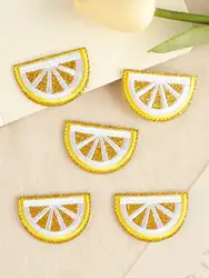 1 Set Of 5pcs Embroidered Lemon Patches, Iron On Applique For Garments, Hats, Diy Sewing