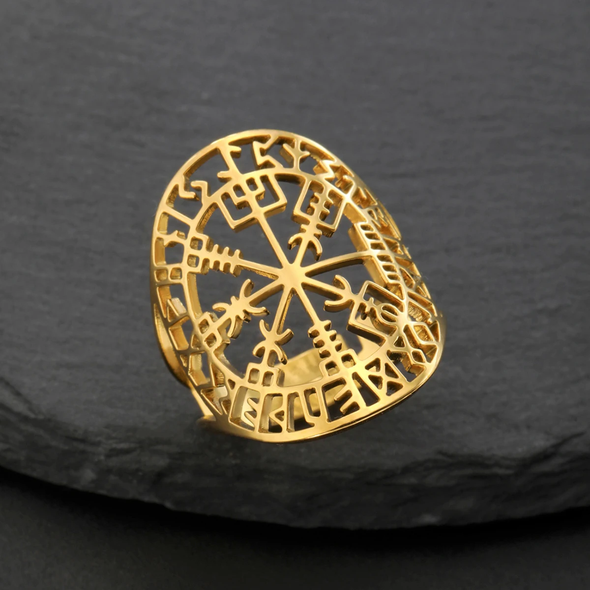 LIKGREAT Viking Runes Ring Vegvisir Symbol Stainless Steel Rings Compass Norse Rune Jewelry Gladiator Pagan Asatru Heathen Gift