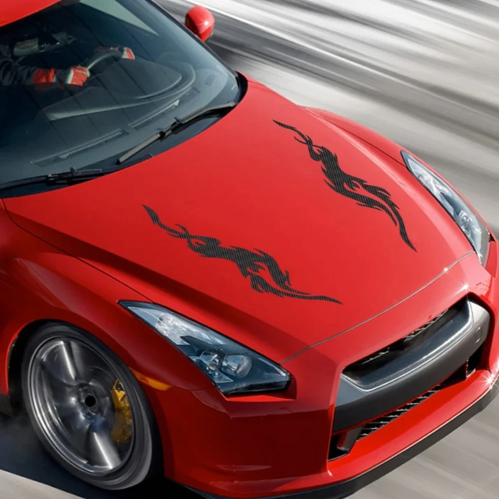 2PCS Creative Car Engine Hood Stickers Self-adhesive Vinyl Decals Waterproof PVC Car Body Bonnet Decoration Stickers Accessories