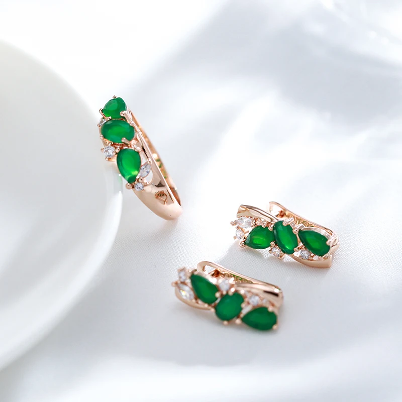 JULYDREAM Hollow Gold Color Glossy Match Emerald Green Zircon Drop Earrings Women Wedding Ethnic Jewelry Vintage Accessories