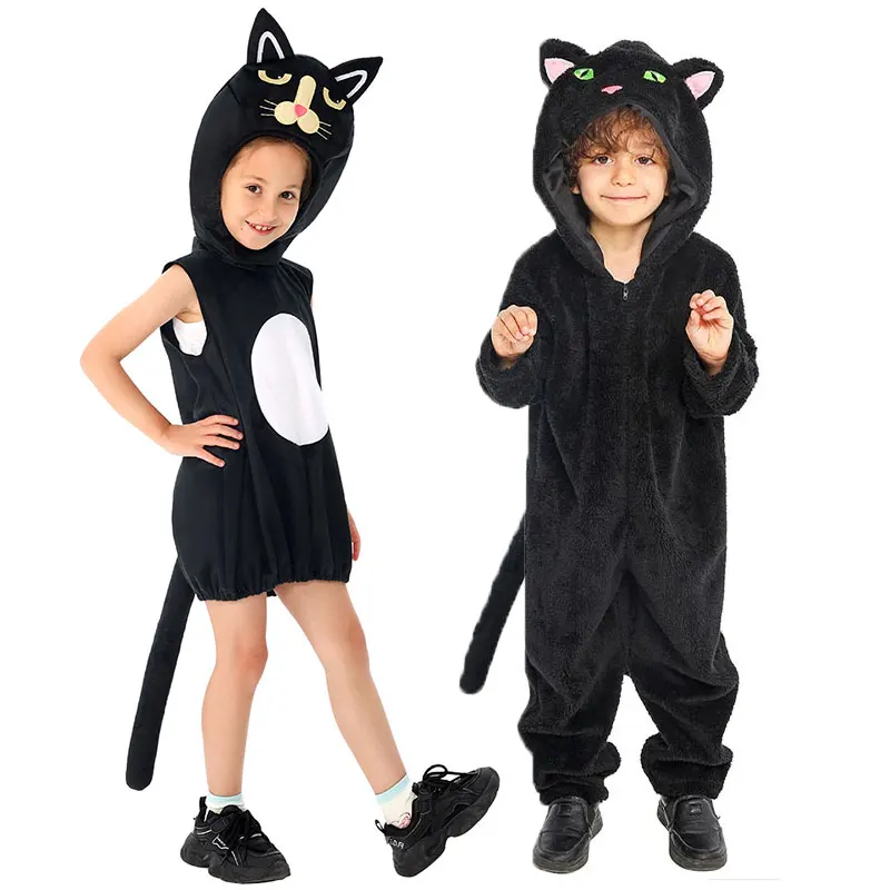 Umorden Cutie różowy czarny kot kotek kotek kostiumy dla dziewczynek dziecko fantazyjne Halloween karnawałowe przyjęcie sukienka noworoczna