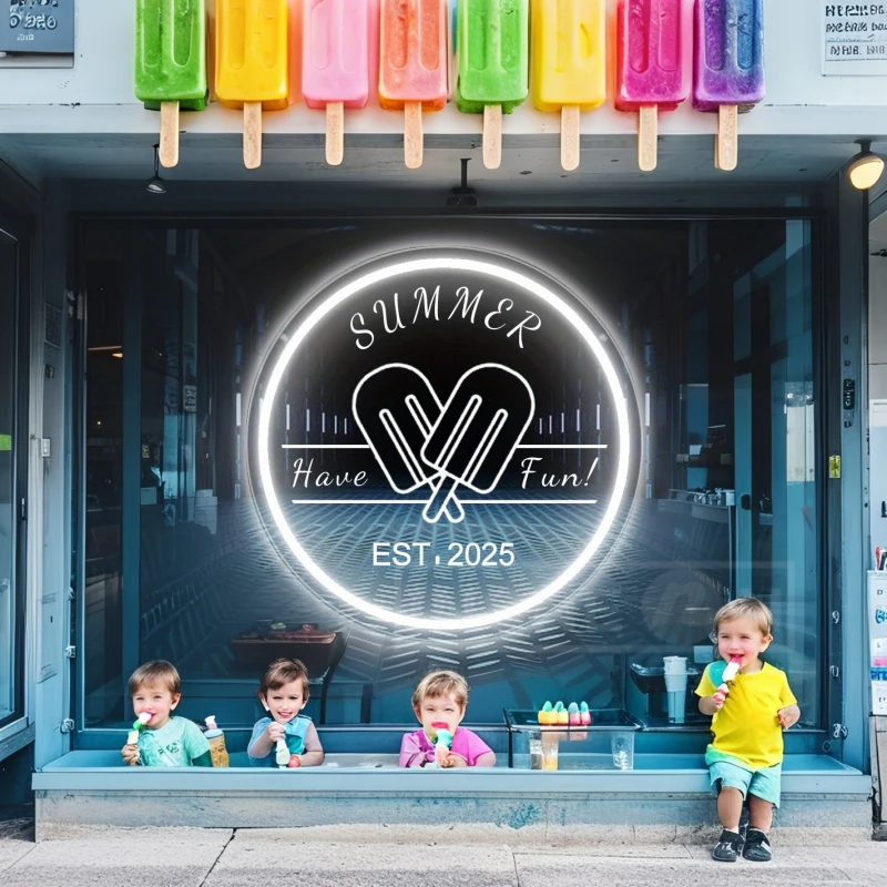 Customizble Summer Ice Cream Neon Sign Light USB-Powered Wall Decor Switch Playful Design Beach Bar Bedroom Party Durable Decor