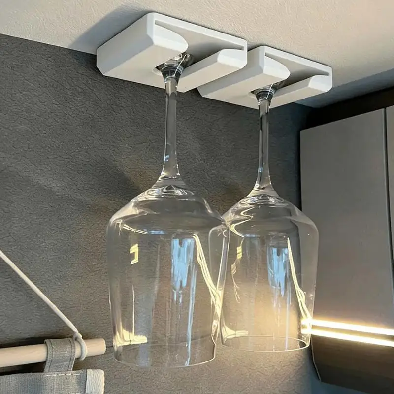 ~1Pc RV Hanging Wine Glass Holder Punch-free Car Stemware Suspension Rack Camping Travel Storage Tool