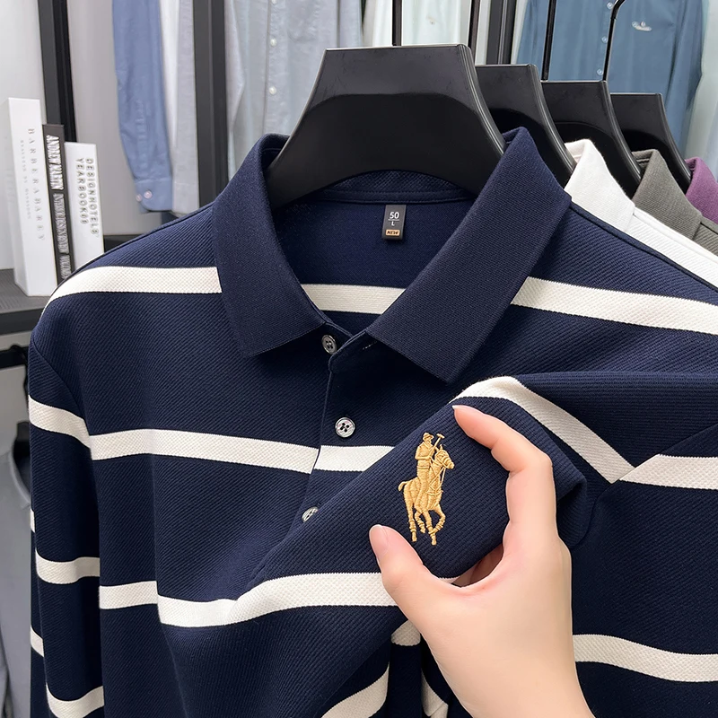 Spring and Autumn New Products Men's Striped Embroidered Long Sleeve Polo Shirt Business Casual Versatile Top Fashion T-shirt