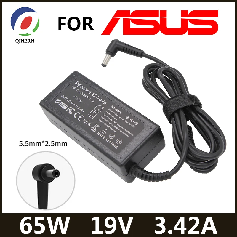 

QINERN 19V 3.42A 65W 5.5*2.5mm AC Laptop Charger Adapter For for Asus X401A X550C A450C Y481 X501LA X551C V85 A52F X555 / TOSHIB