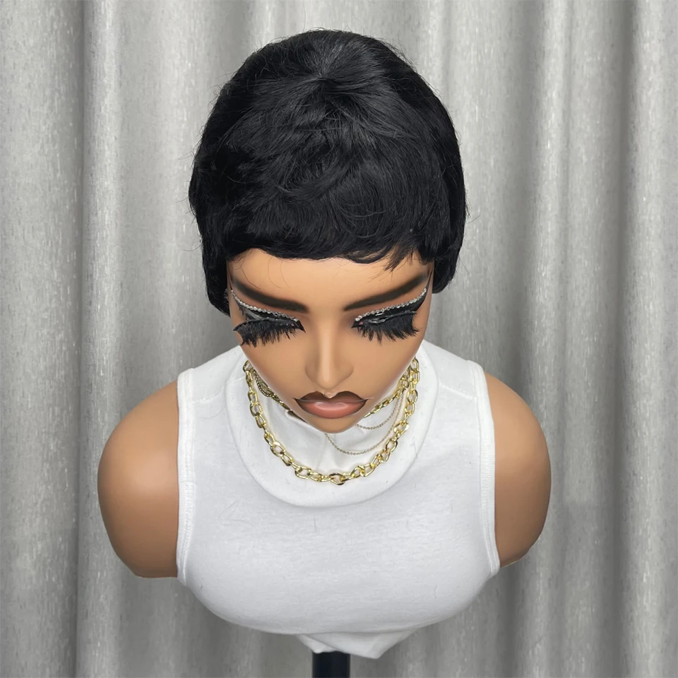 شعر مستعار أسود قصير مستقيم بقصة عابث للنساء، شعر بشري برازيلي، نمط عصري، مصنوع آليًا بالكامل، شعر مستعار يومي متعدد الاستخدامات #3