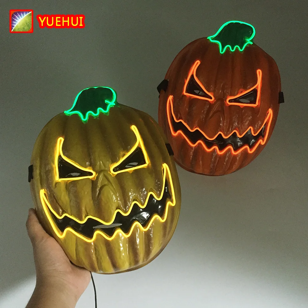 Neon Glow Ghost Pumpkin Mask Halloween Masquerade Carnival Dance Party Cosplay Pumpkin Decoration Luminescent Pumpkin Mask