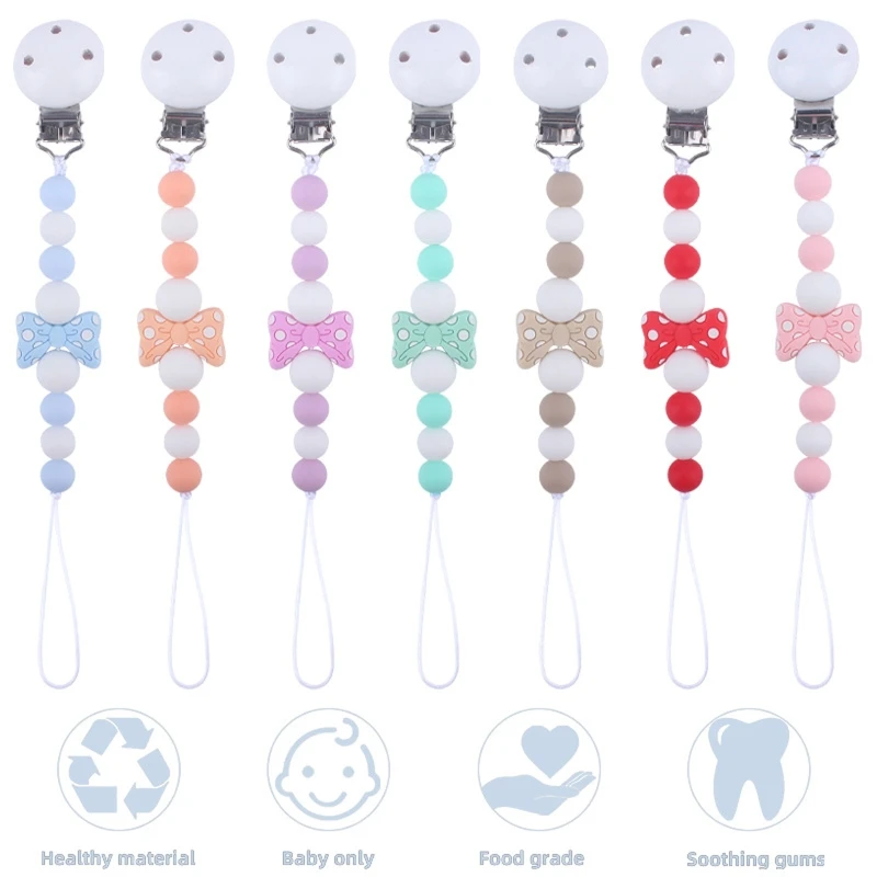 Bowknot Silicone Pacifier Clip for Babies Girls Boys Infant Teething