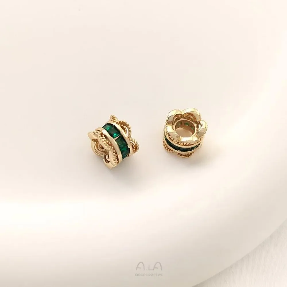 النحاس 14K الذهب اللون الزركون الدانتيل مزدوجة الوجهين زهرة وعاء DIY سلسلة اللؤلؤ حبة فصل اليدوية مجوهرات اكسسوارات