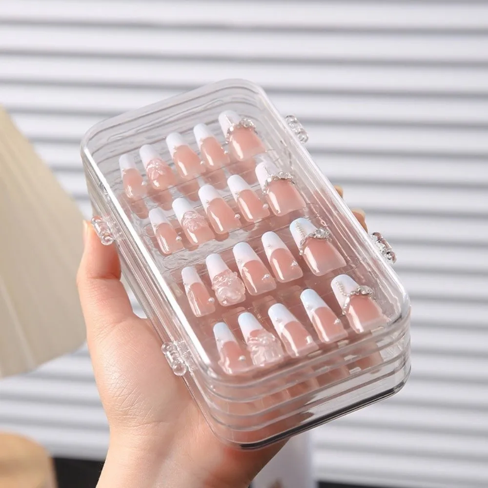 

Transparent 3 Folds Nails Storage Box 3 Layer Foldable Artificial Nail Display Organizer Dust Proof Square
