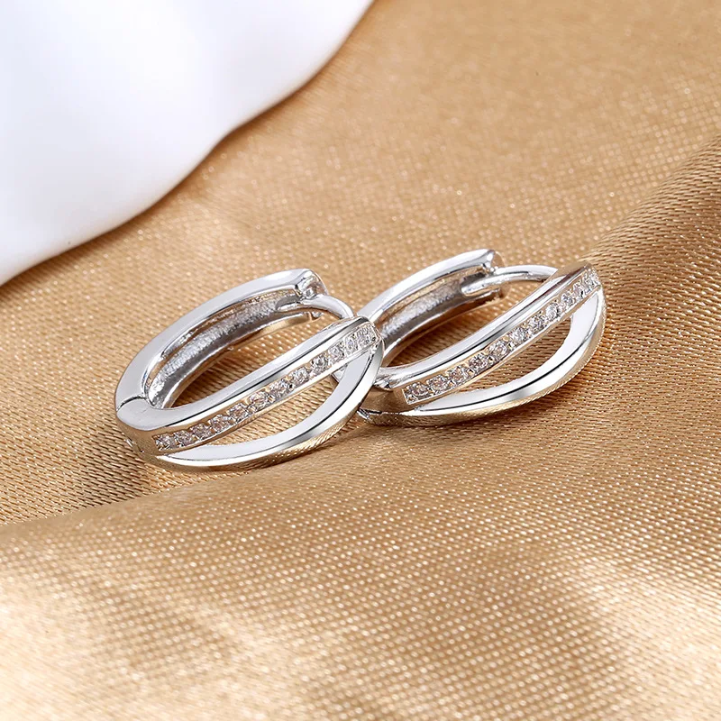 Women's New Fashion Curved Geometric Hoop Earrings Shiny Crystal Tiny Huggies Small Earring Piercing Hoops Trendy Jewelry Gifts