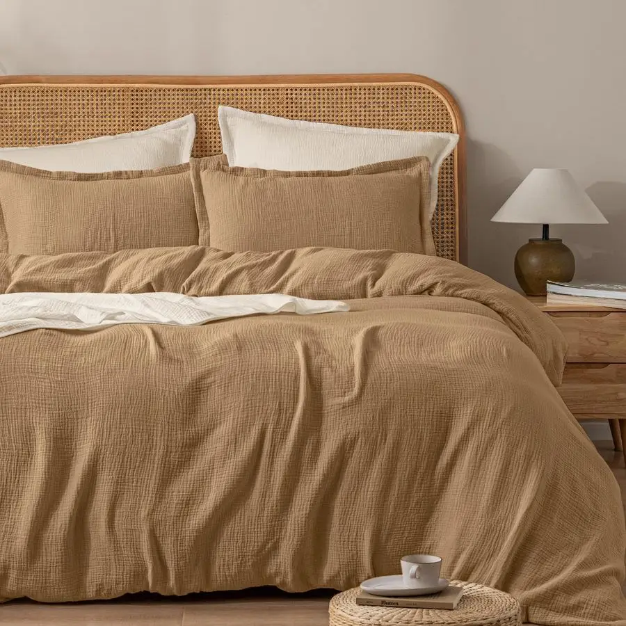 

Комплект постельного белья из 100% натурального хлопкового муслина, размер King Size, ультрамягкий, дышащий, впитывающий, роскошное минималистичное марлевое постельное белье для всех.