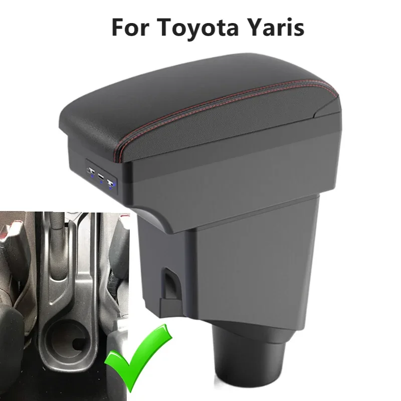 For Toyota Yaris 2015 2016 2017 2018 2019 2020 2021 Car Armrest Box Central Console Storage Modification Box USB LED Accessories