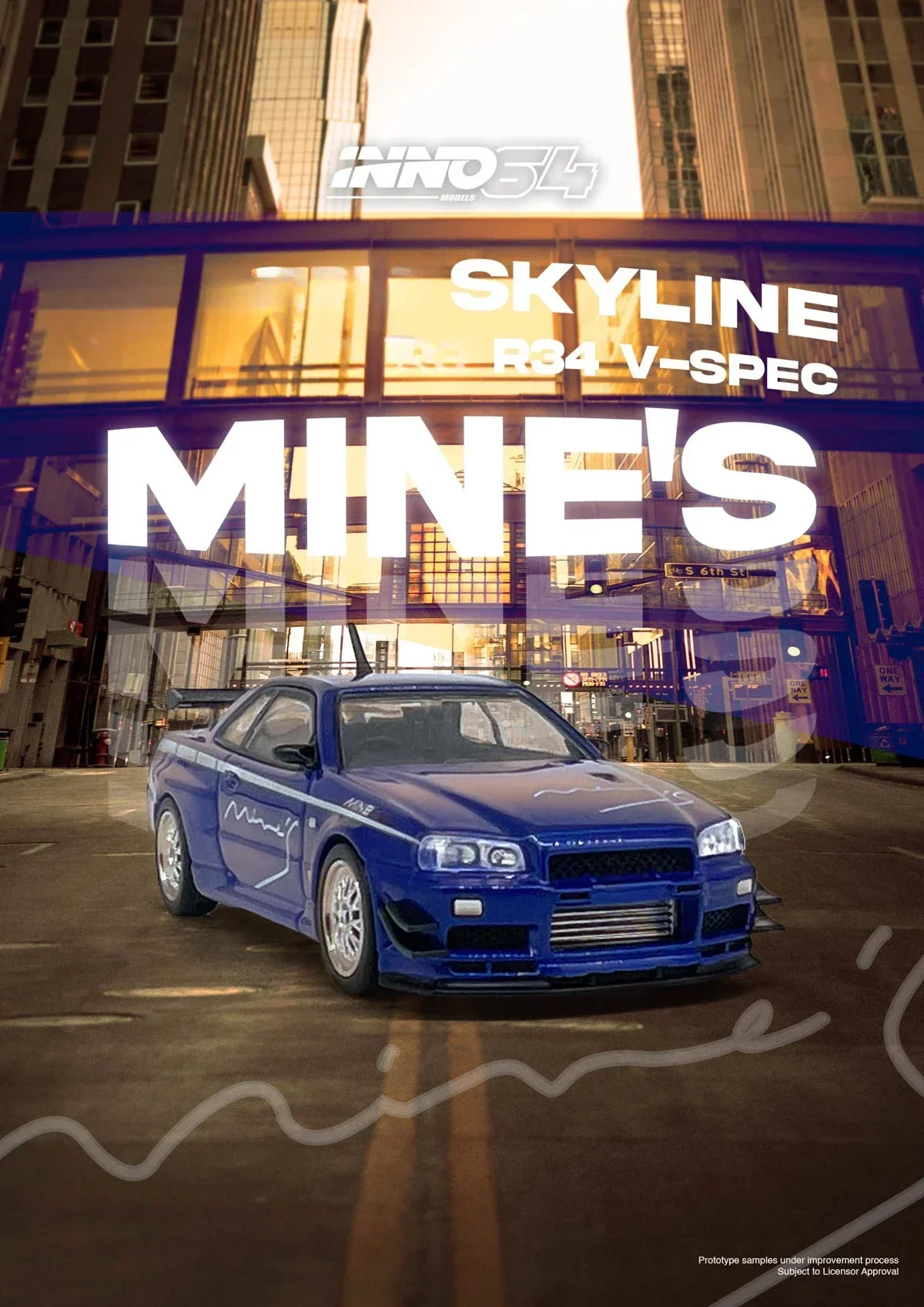 INNO 1:64 SKYLINE (R34)V-SPEC zaprojektowany odlewanym modelu samochodu MINE'S