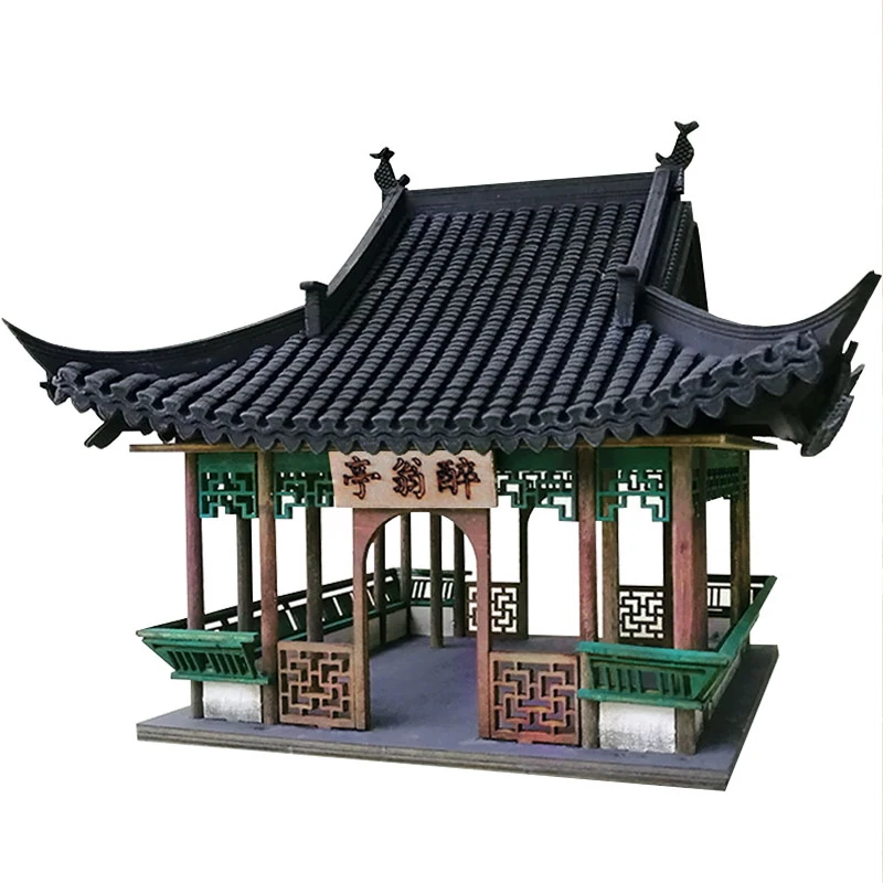 

Ancient Chinese Architecture Miniature Pavilion Wooden Building Model Kits Prefabricated House to Assemble Wooden Constructor