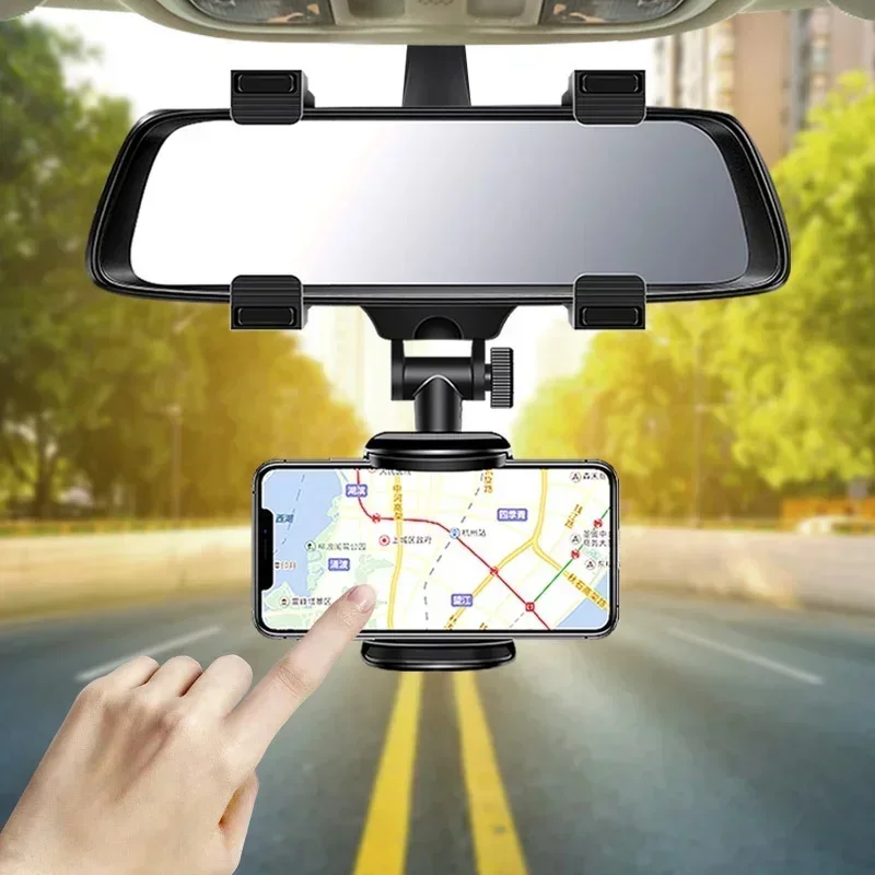 Universal Car Holder Rearview Mirror Mount Bracket Navigation GPS Mobile Stand Clip Foldable Adjustable Car Cell Phone Support