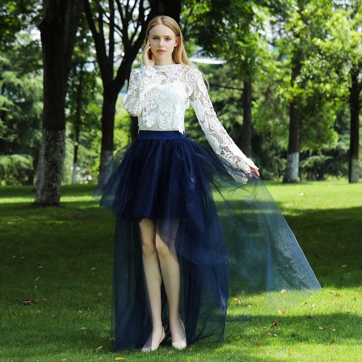 Sexy Black Tulle Skirt Half-length Front Back Flared Princess Style Polyester Fiber Sweet Style Daily Wear No Slit