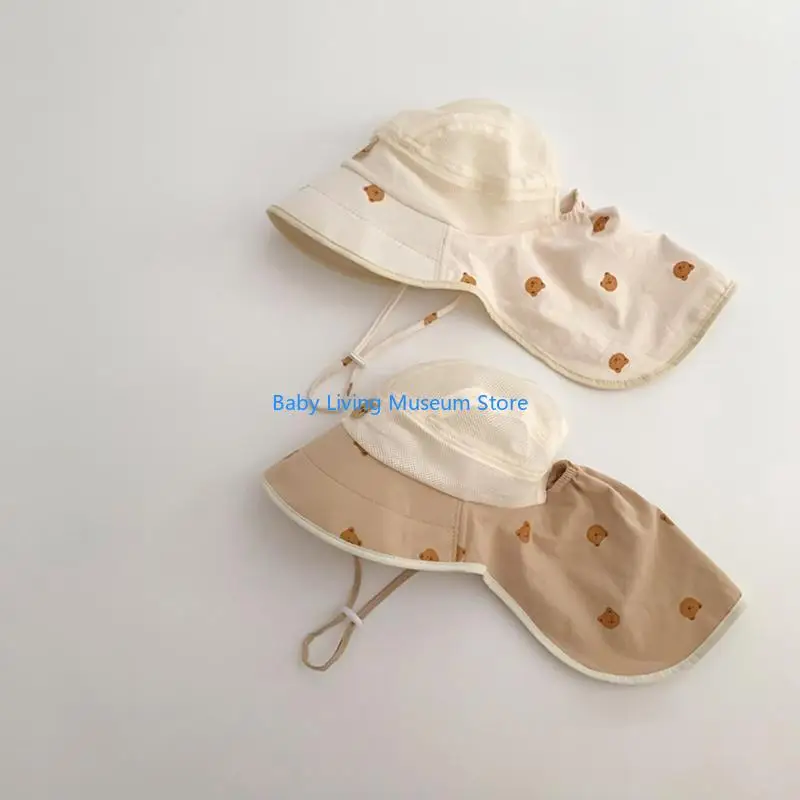 

P31C Sun Safe Kids Cotton Hat with Neck & Ear Coverage Adjustable Cotton Beach Hat Comfortable Wearing Hat for Boy & Girls Gift