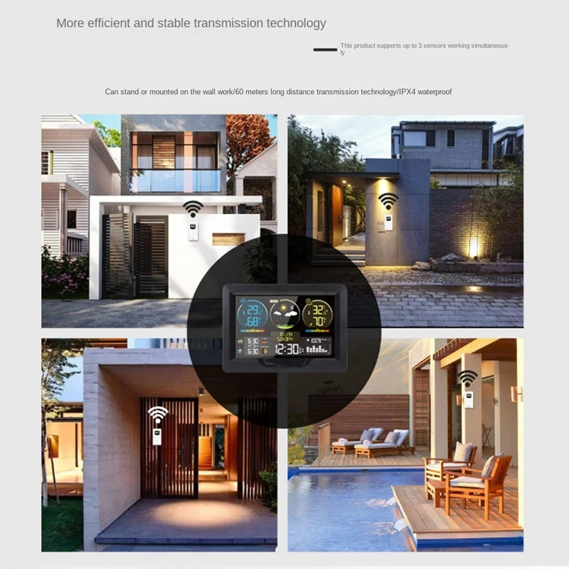 Weather Station Digital Alarm Clock With Color Screen Indoor And Outdoor Temperature Humidity Meter Desk Clocks