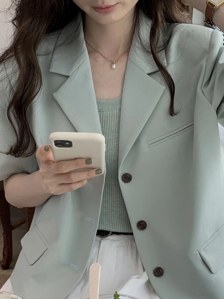 

Women's Short Sleeve Suit Jacket Loose Fit Thin Design Summer 2025 Casual Versatile Short Style Personality Western Clothes Top