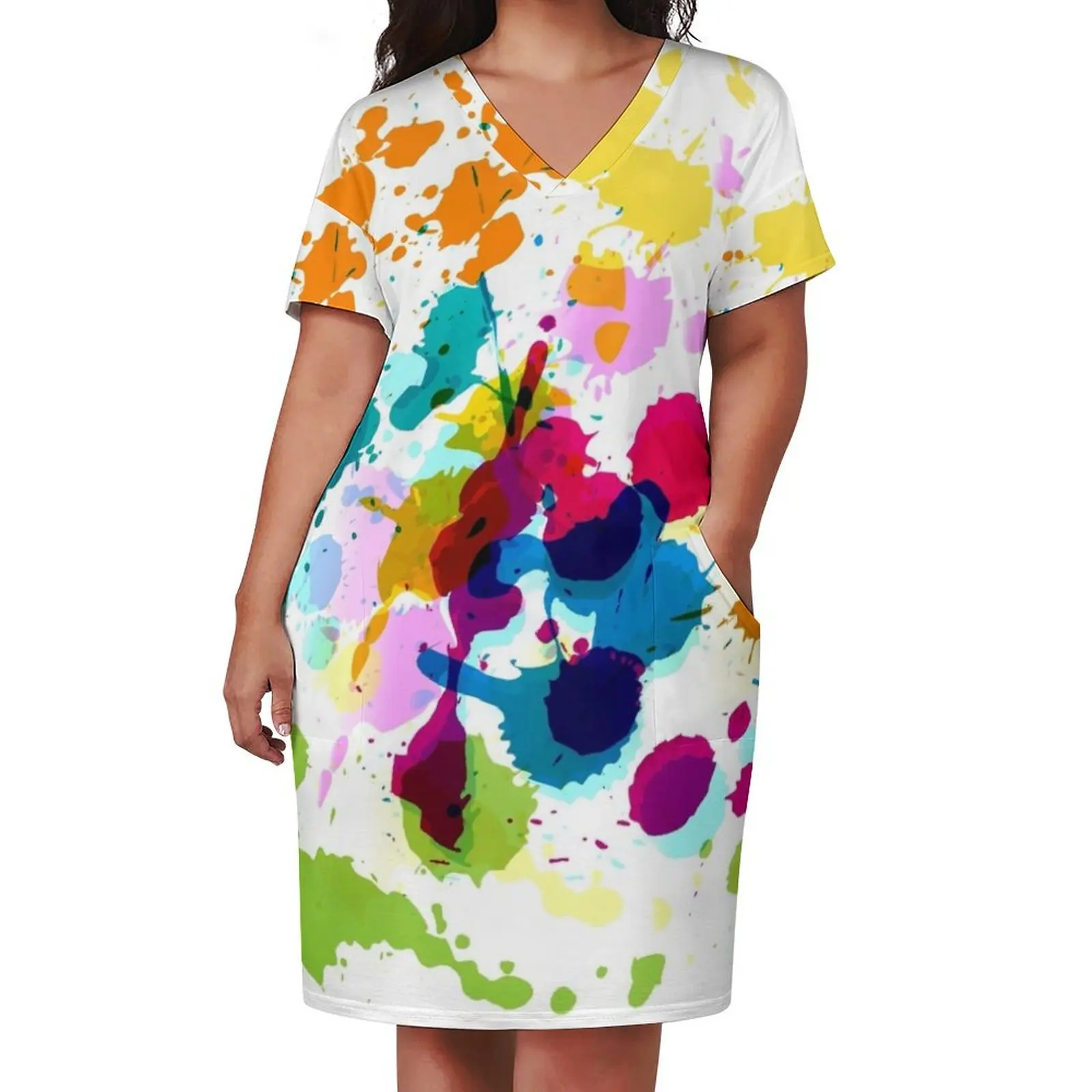 Paint Splatter Loose Pocket Dress women's clothing trend 2025 Woman clothing summer clothes for women dresses with long sleeves