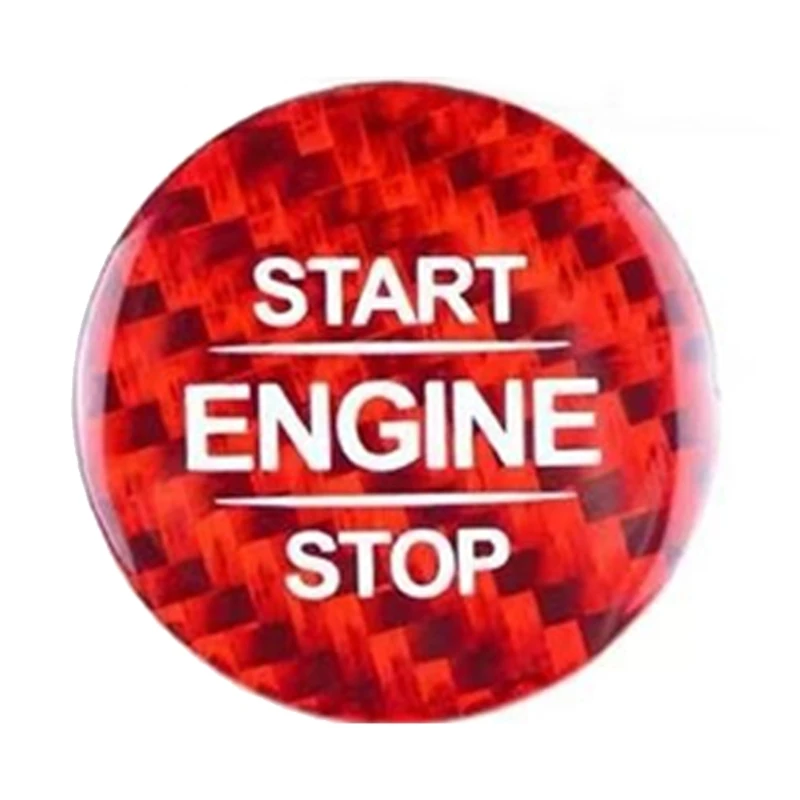 Cabin Detail Start Button Cover Trim with Carbon Fiber Look Finish and Adhesive Layer for Car Dashboard Area Use