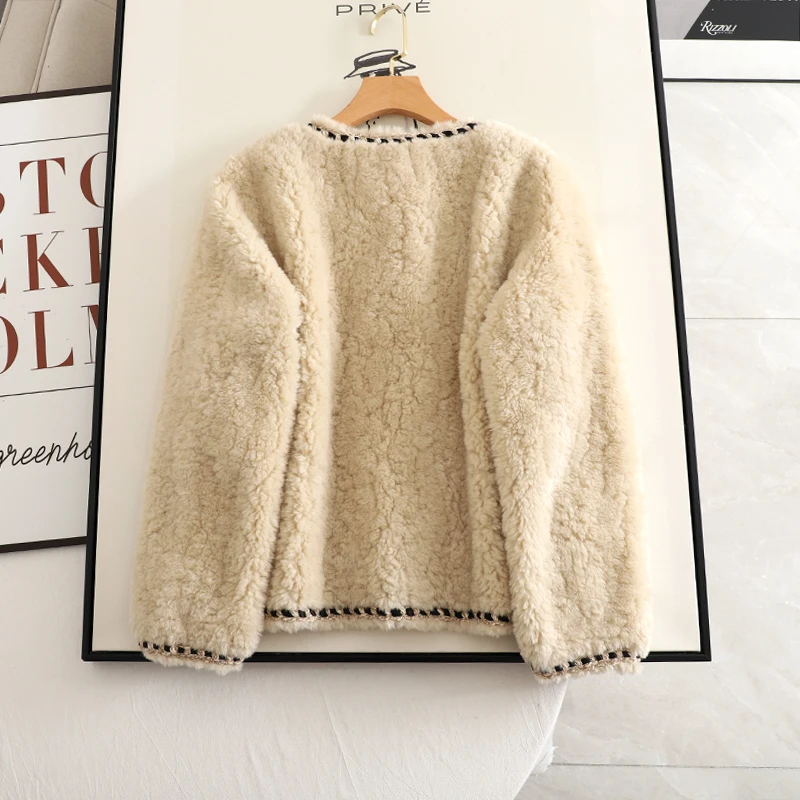 Eco-Friendly Faux Lamb Fur Jaet Women's ort Coat 2024 Autumn Winter New Sle Small Fraance Sle Polyester Fiber