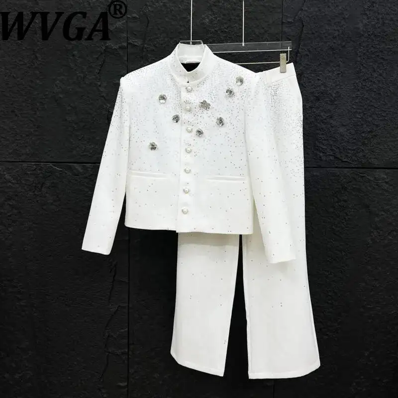 WVGA New Man Spring Autumn Hot Diamond Stand Collar Three-dimensional Floral Blazer Ncihe Chic Casual Pants Two-piece Set W23110