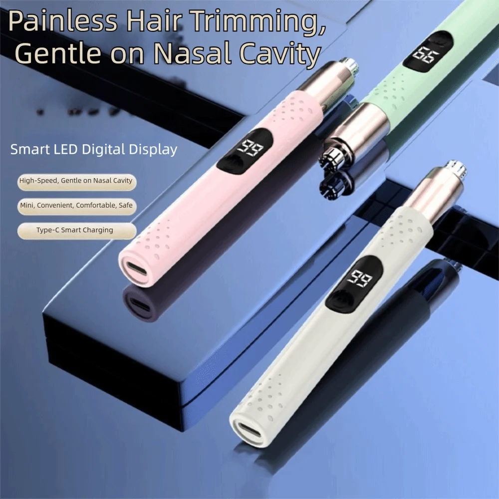 Waterproof Electric Nose Hair Trimmer Portable Design Washable Eyebrow Shaver LED Screen Digital Power Display Face Lip Epilator