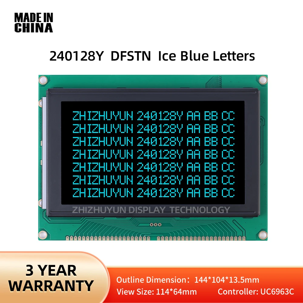 240128Y LCD Liquid Crystal Display Screen Original T6963C Dot Matrix Display Screen DFSTN Black Film Ice Blue Font