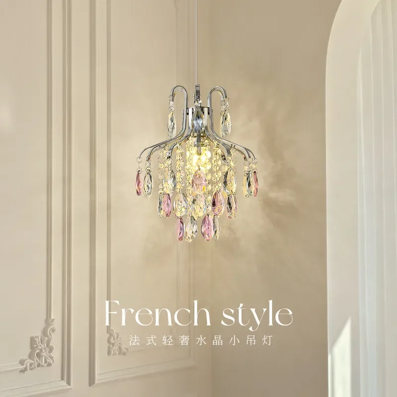 for French Light Luxury Crystal Small Chandelier Bedside Bedroom Romantic Designer Atmosphere Aisle Entrance Pendant Lamp