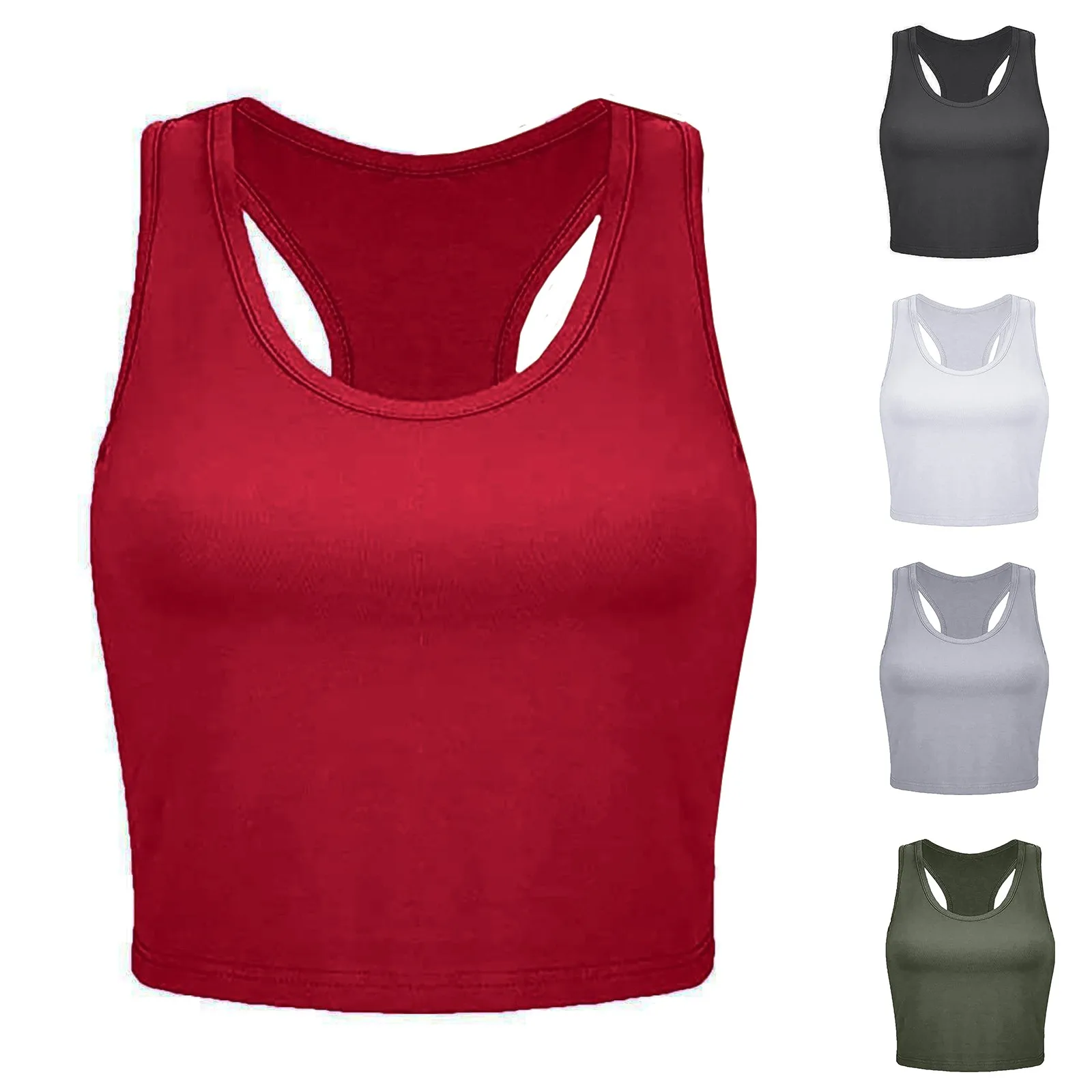 Colete casual sem costas em forma de U para mulheres, tops esportivos simples, gola redonda, colete apertado, diário, clássico, sólido, verão, novo