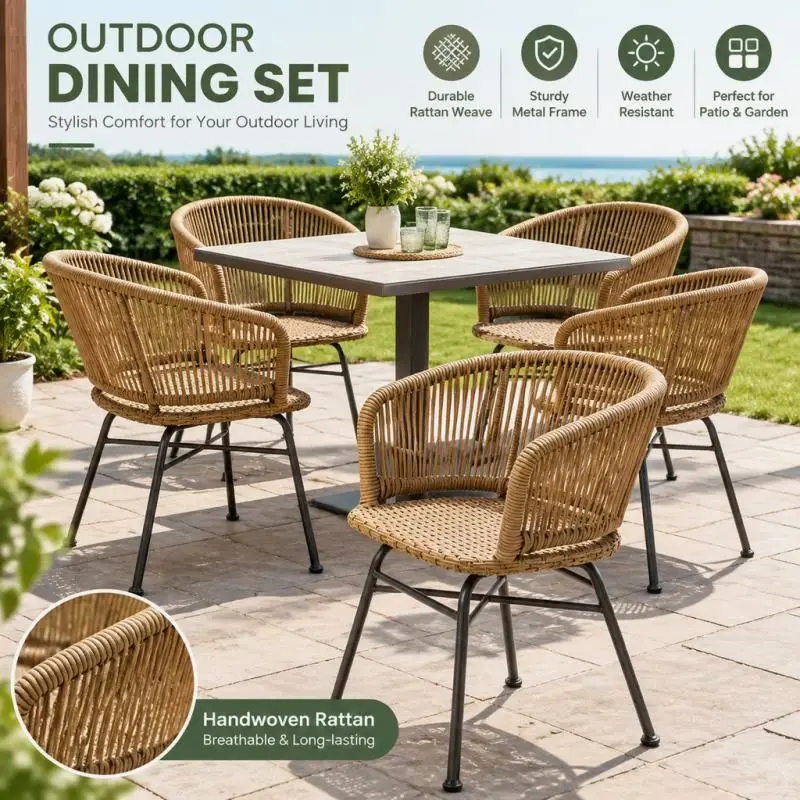2 pcs Folding Outdoor Rattan Chair Space Saving Weather Resistant Patio Garden Balcony Courtyard Simple Leisure Chair for Home