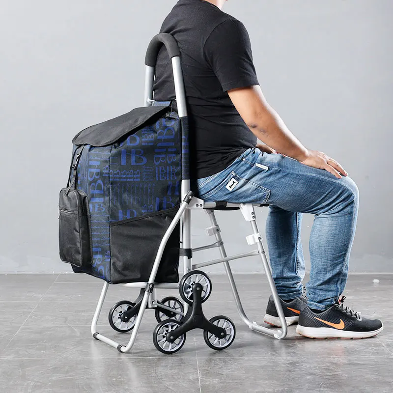 The elderly push the grocery cart, small pull cart, foldable trolley, chair, portable trailer