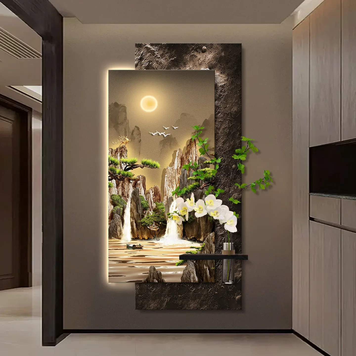 Flowing Wealth: Luxury 3D Sandstone Wall Art For Entryway Corridor Lighting