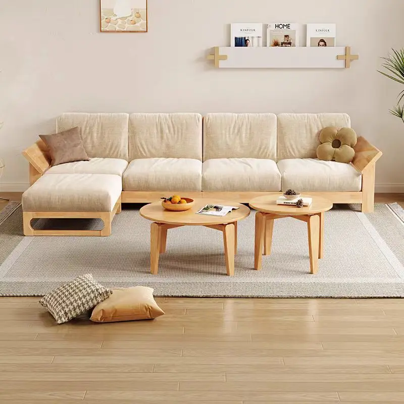 @！2025 Soft Fabric Cover Modular Sectional Solid Wood Sofa Free Combination Removable Cushion Wood Sofa&Couch for Living Room