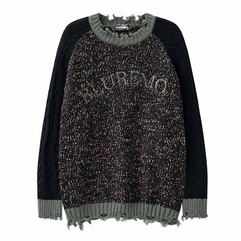 Oversized Colorful Spotted Knitted Sweater Men Hip Hop Harakuju Pullover Tops Patchwork