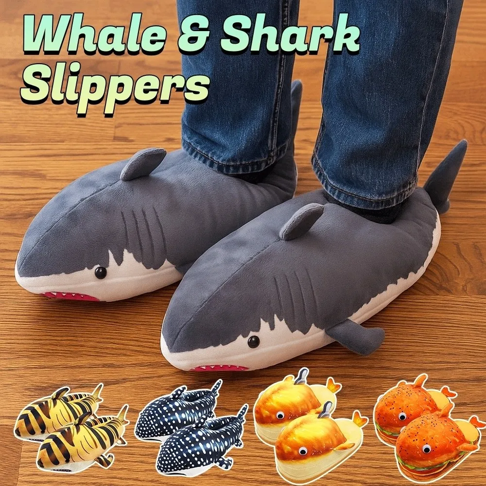 

Bread Whale EVA Whale Shark Slippers Soft Thick Sole Whale Plush Slippers Non-Slip Cute Winter Fluffy Slides Bedroom