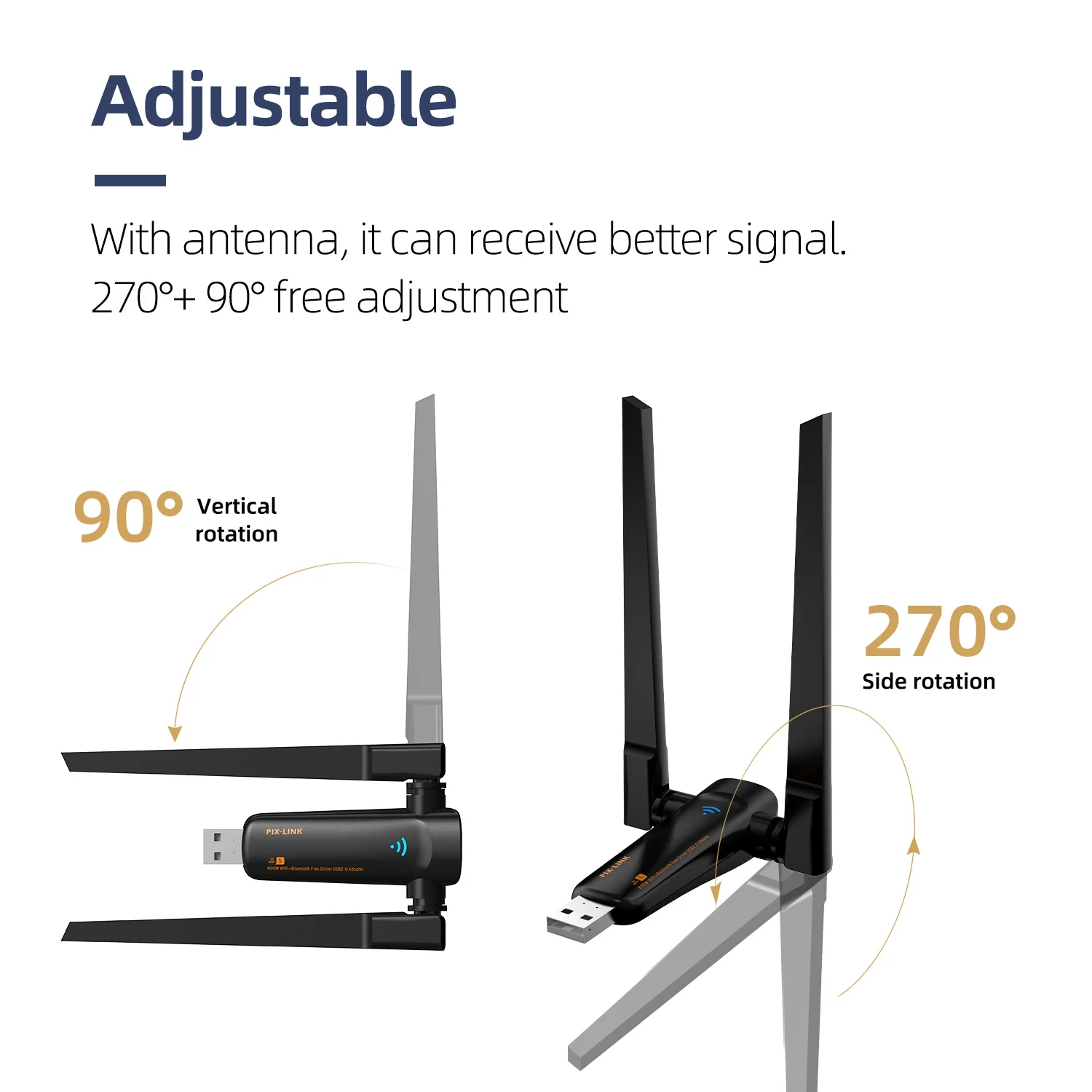 PIX-LINK UAC21 600M 5 GHz+2.4 GHz Dual Band Wireless USB Wifi Adapter Wi Fi Dongle Bluetooth Compatible 2 Antennas Network Card