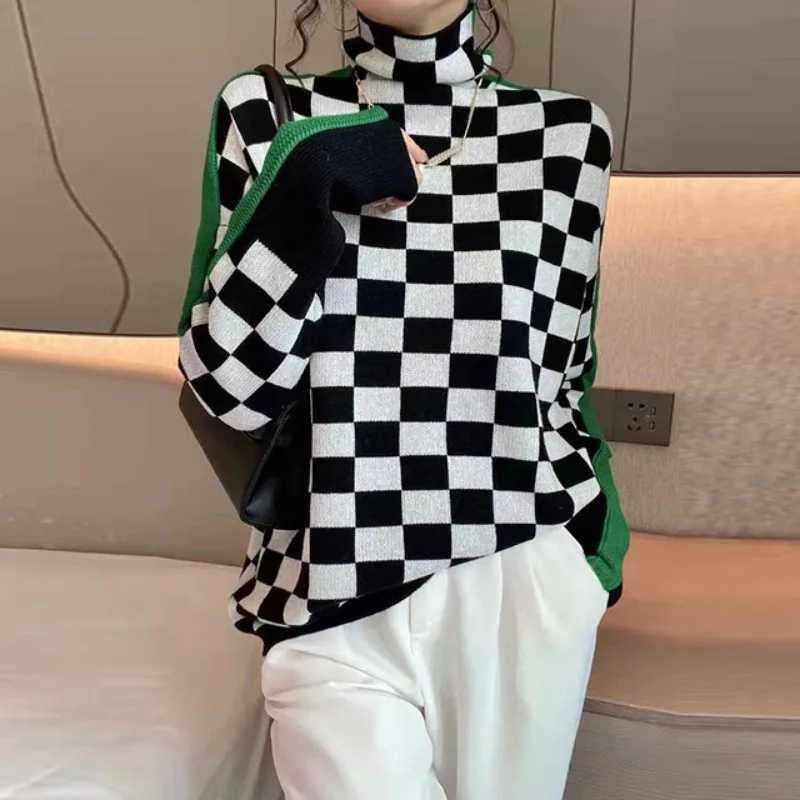 2025 الخريف والشتاء موضة جديدة المرأة سترة أنيقة ومثير عالية الرقبة المطبوعة الراقية الفاخرة رداء علوي من الصوف سترة